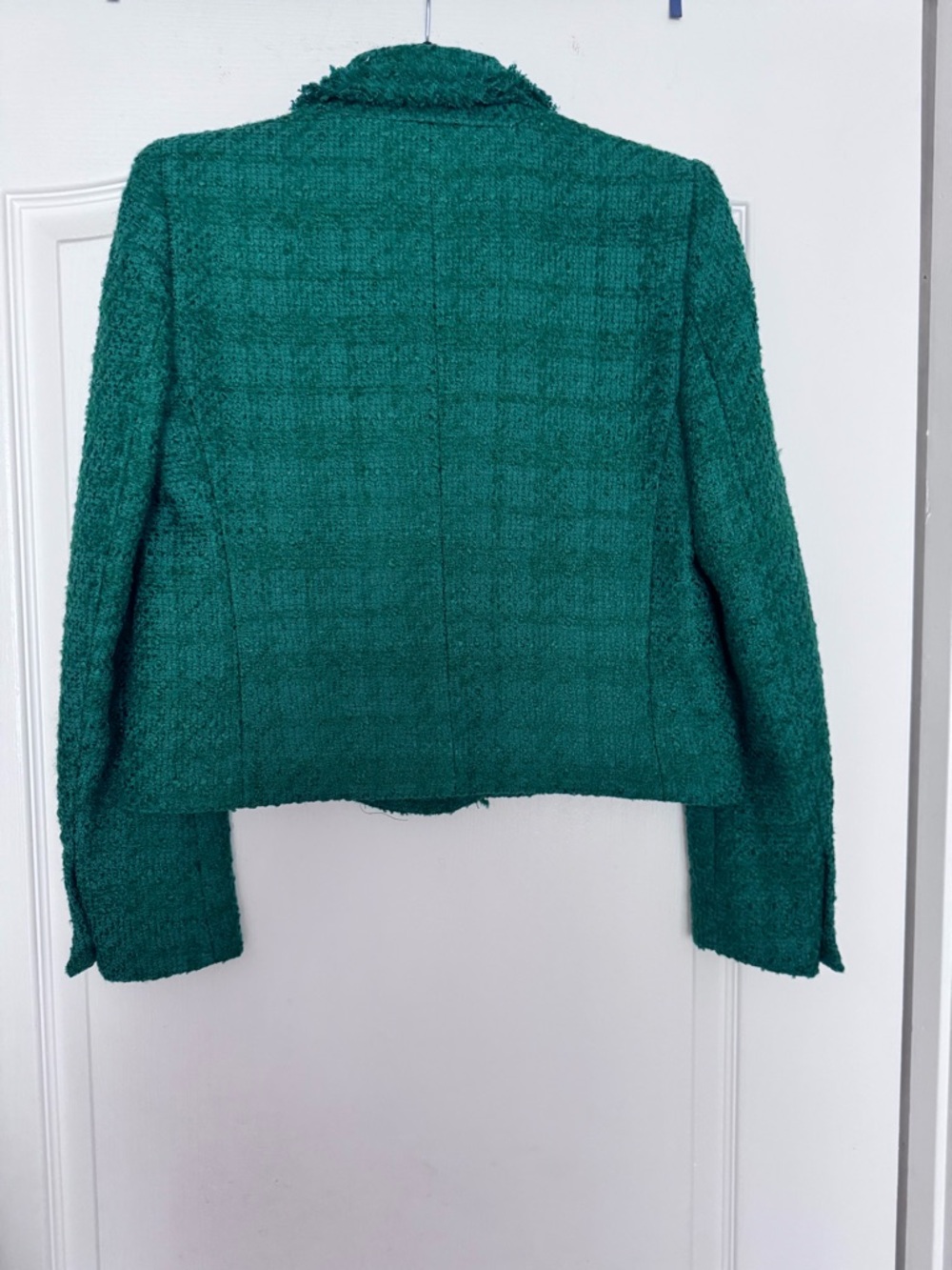 Zara Emerald Green Tweed Double-Breasted Cropped Blazer - Picture 2 of 4